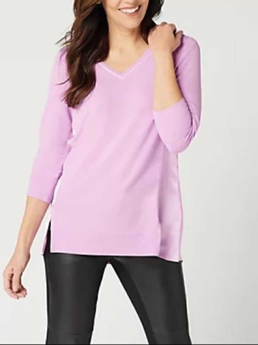 H by Halston V-Neck Mixed Media French Terry Tunic